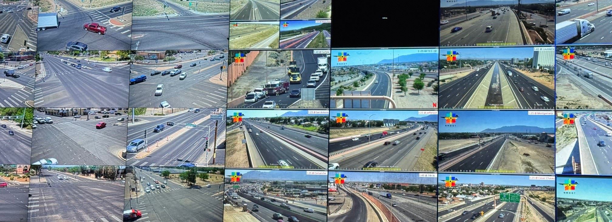 Wall of video screens showing different roads at the RTMC